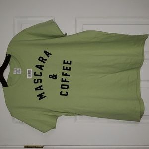 T-shirt with Mascara & Coffee Graphic, Sz L, NWT **SMALL FLAW** Read Description